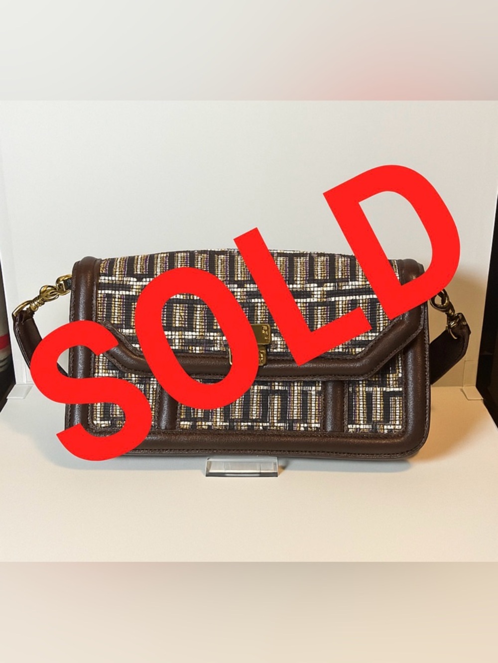 SOLD — Tory Burch Brown and Gold Patterned Shoulder Bag